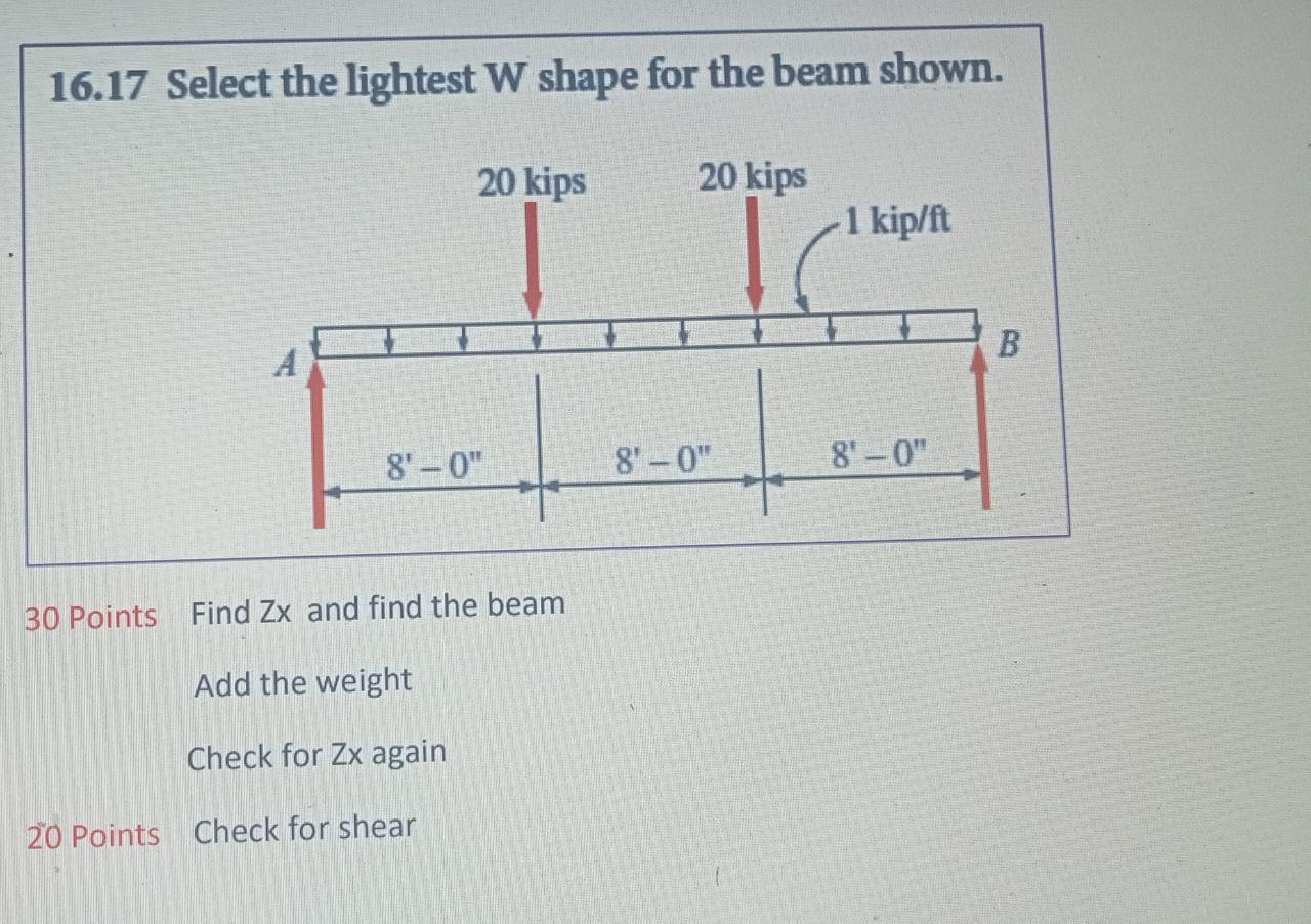 Solved Select The Lightest W Shape To Support A Chegg Com Chegg Com