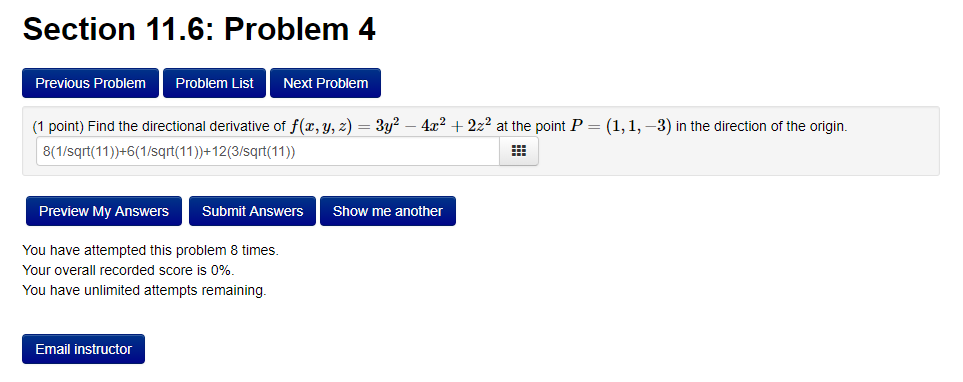 Solved Section 11.6: Problem 4 Previous Problem Problem | Chegg.com