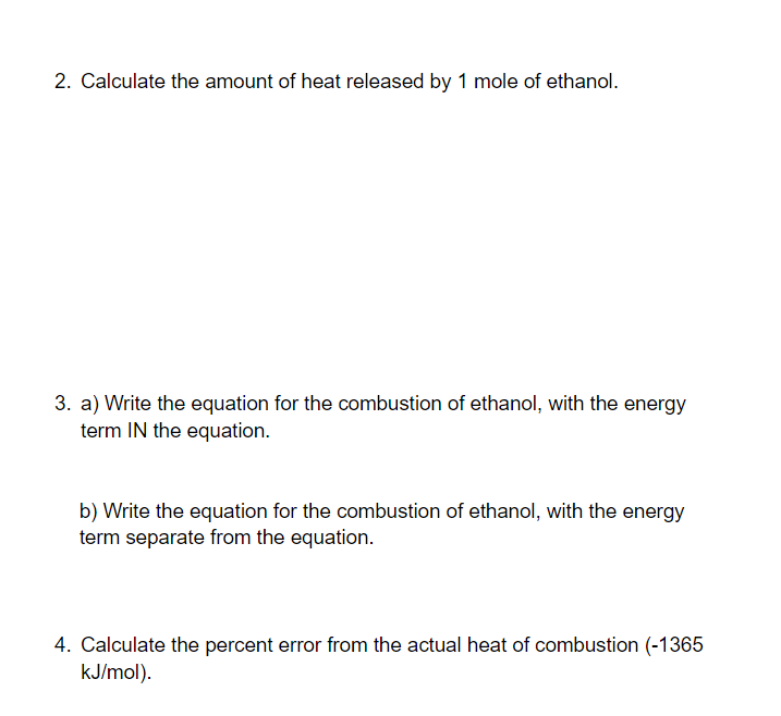 molar heat of combustion of ethanol experiment