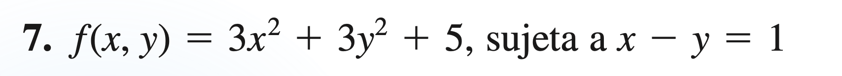 \( f(x, y)=3 x^{2}+3 y^{2}+5 \), sujeta a \( x-y=1 \)