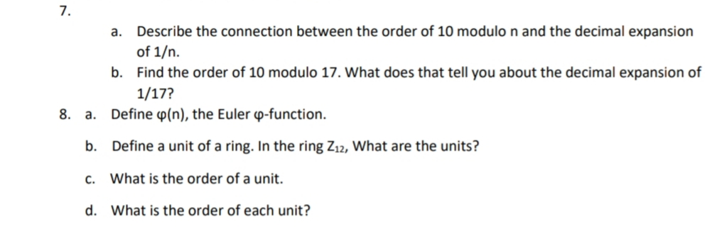 Solved a. Describe the connection between the order of 10 | Chegg.com