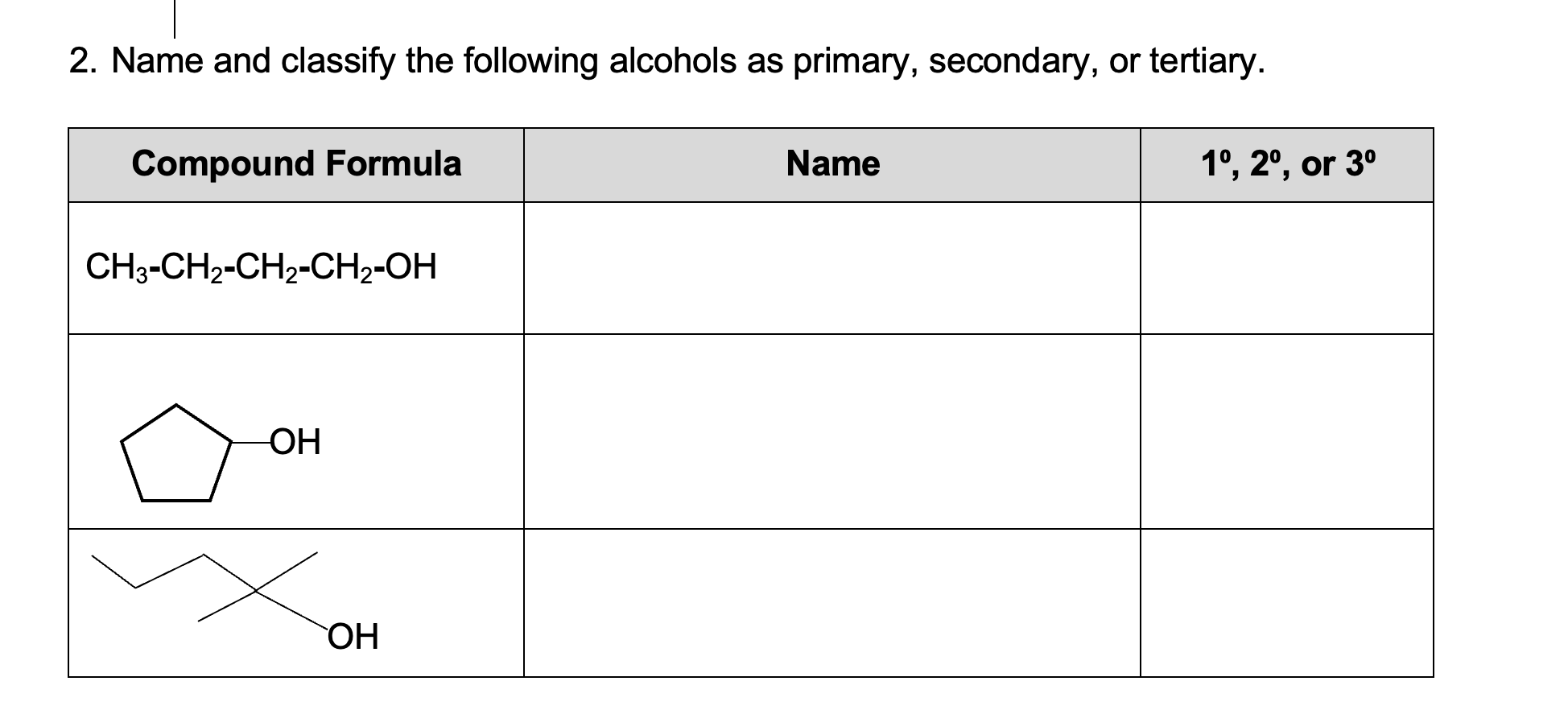 Solved Name And Classify The Following Alcohols As Chegg Com