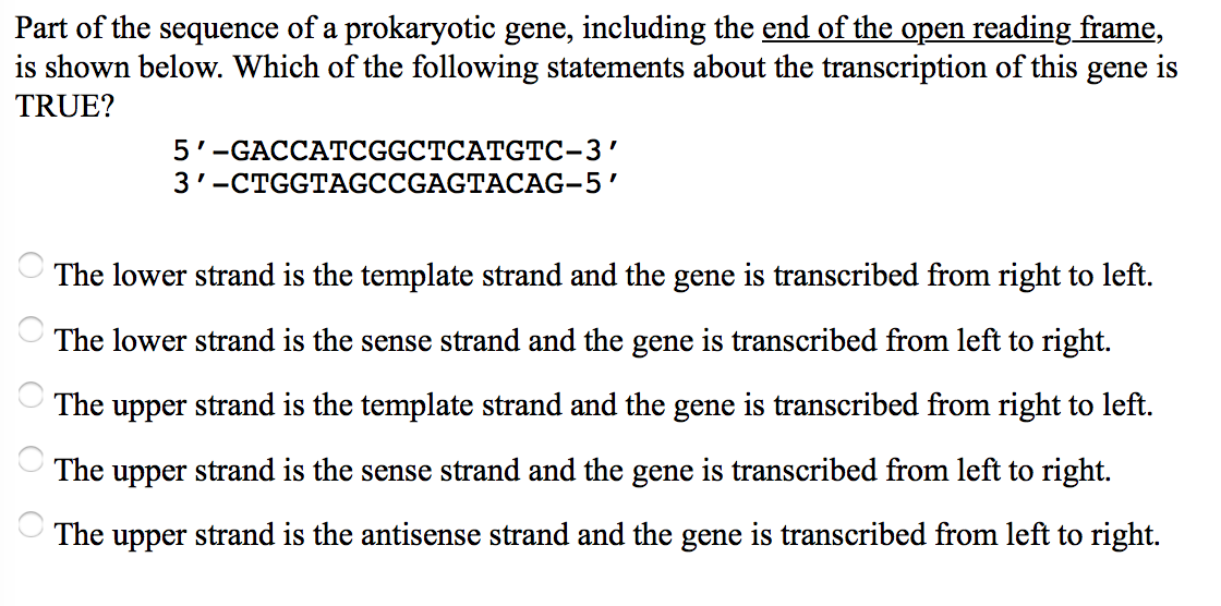 Solved Part of the sequence of a prokaryotic gene, including | Chegg.com
