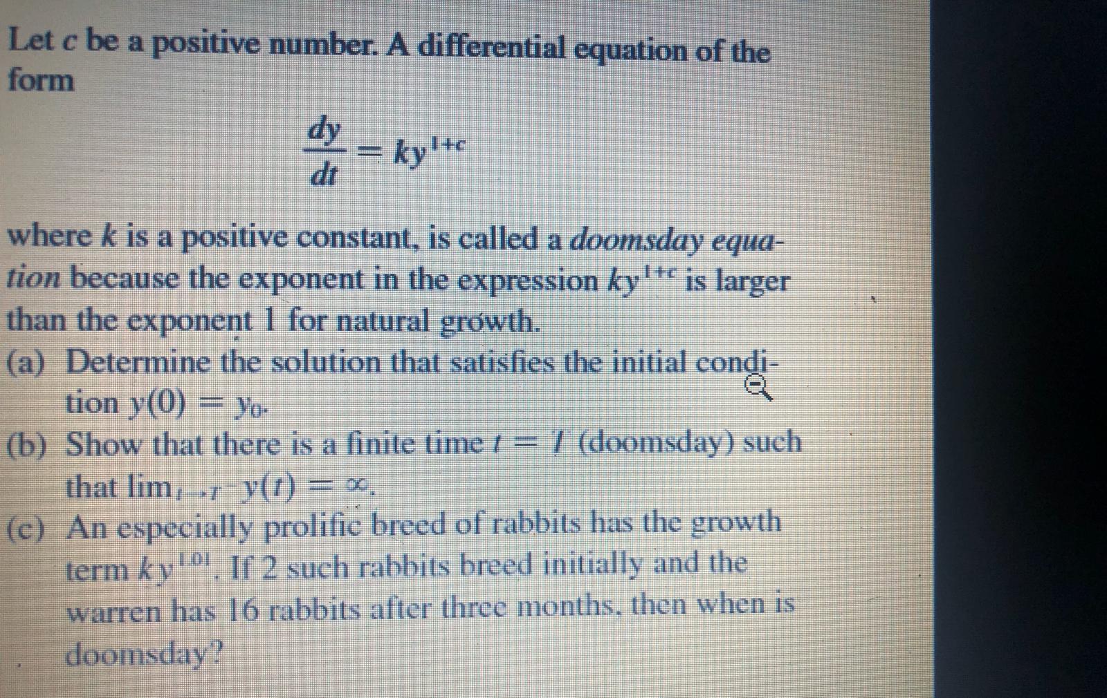 Solved Let c be a positive number. A differential equation | Chegg.com