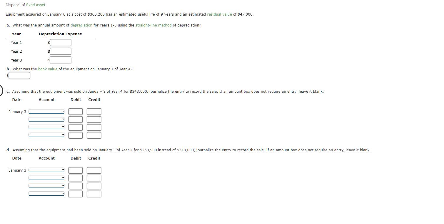 Solved Disposal Of Fixed Asset Equipment Acquired On January 
