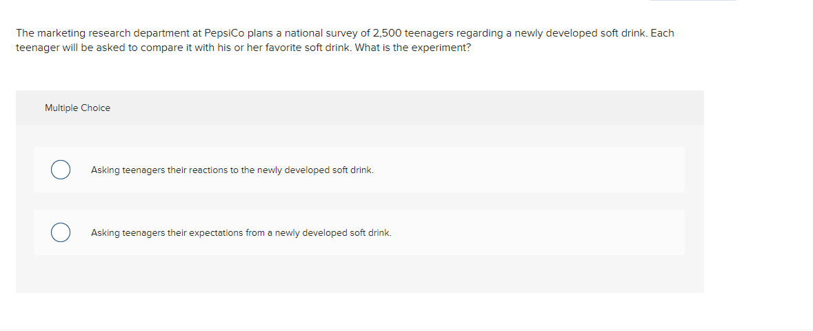 Solved The marketing research department at PepsiCo plans a | Chegg.com