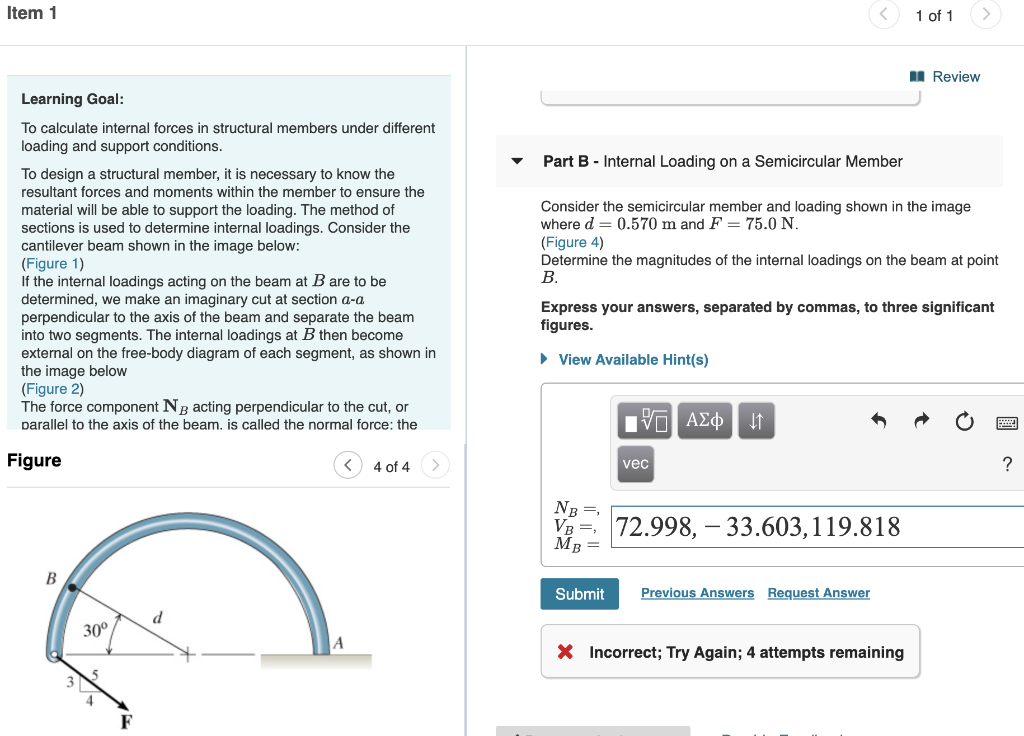 Solved Item 1 ( Review Part B - Internal Loading | Chegg.com
