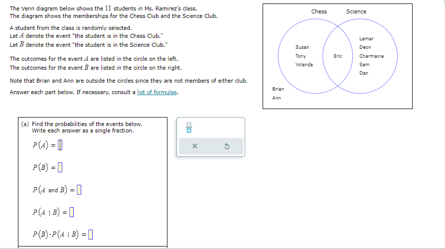 Solved The Venn diagram below shows the 11 students in Ms. | Chegg.com