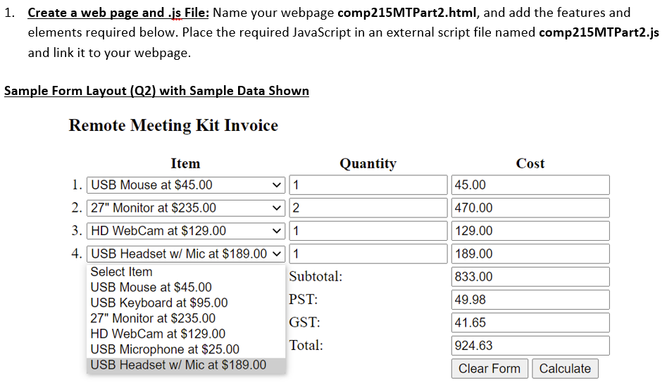 1. Create a web page and .js File: Name your webpage | Chegg.com
