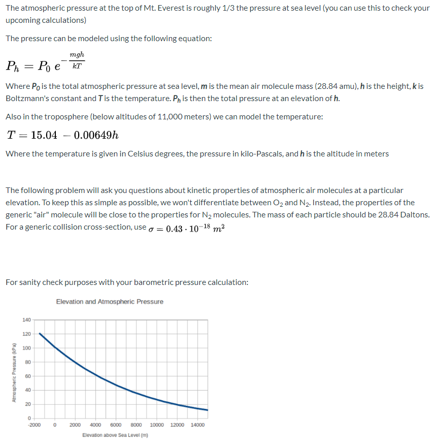 Solved The atmospheric pressure at the top of Mt. Everest is