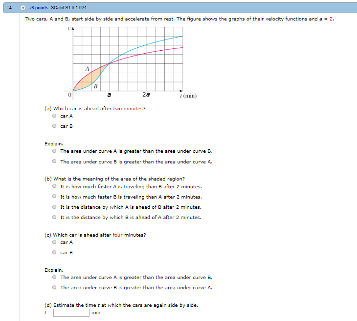 Solved 4. 6 Points SCalcLS1 8.1.024 Two Cars, A And B, Start | Chegg.com