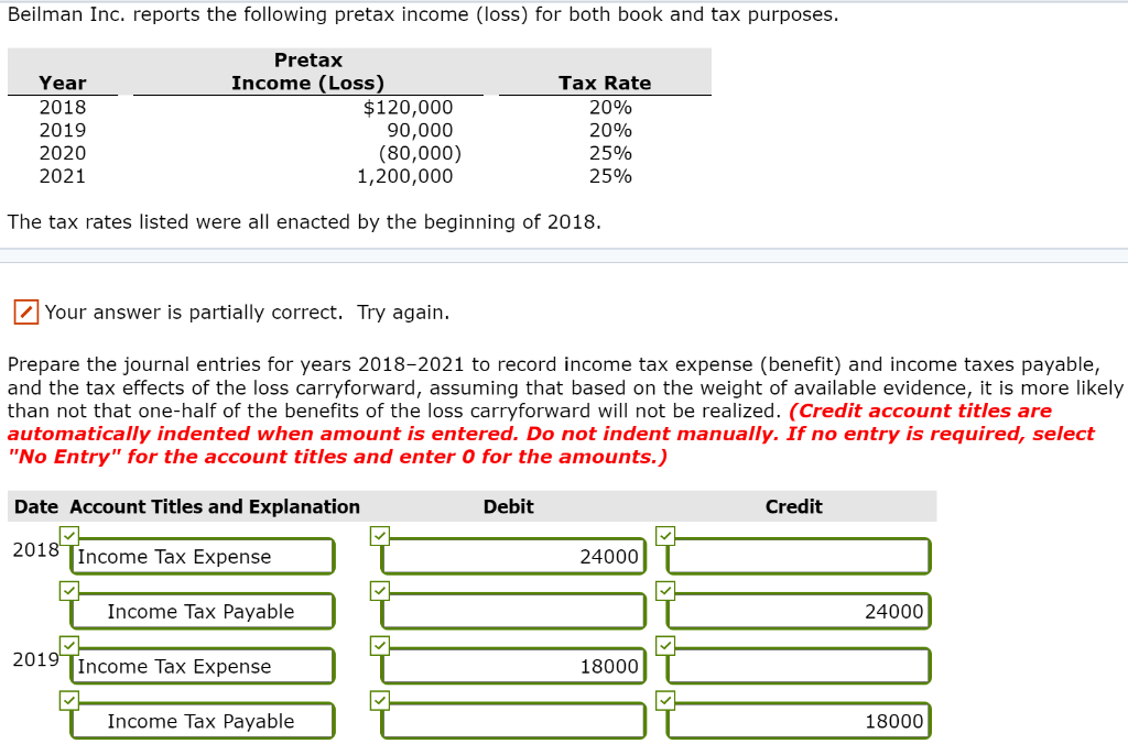 Solved Beilman Inc. reports the following pretax income | Chegg.com