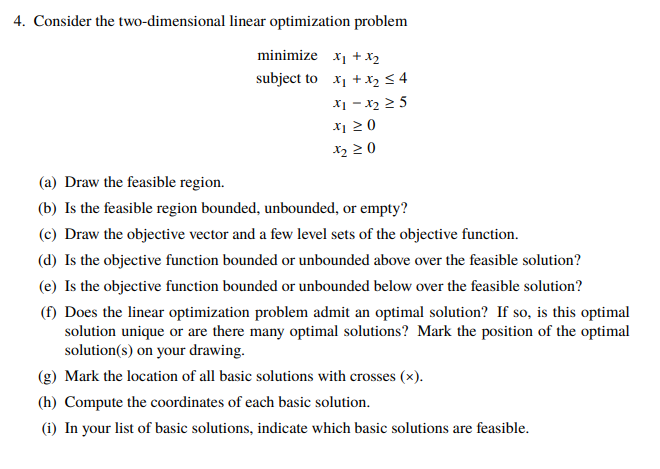 Solved 4. Consider the two-dimensional linear optimization | Chegg.com
