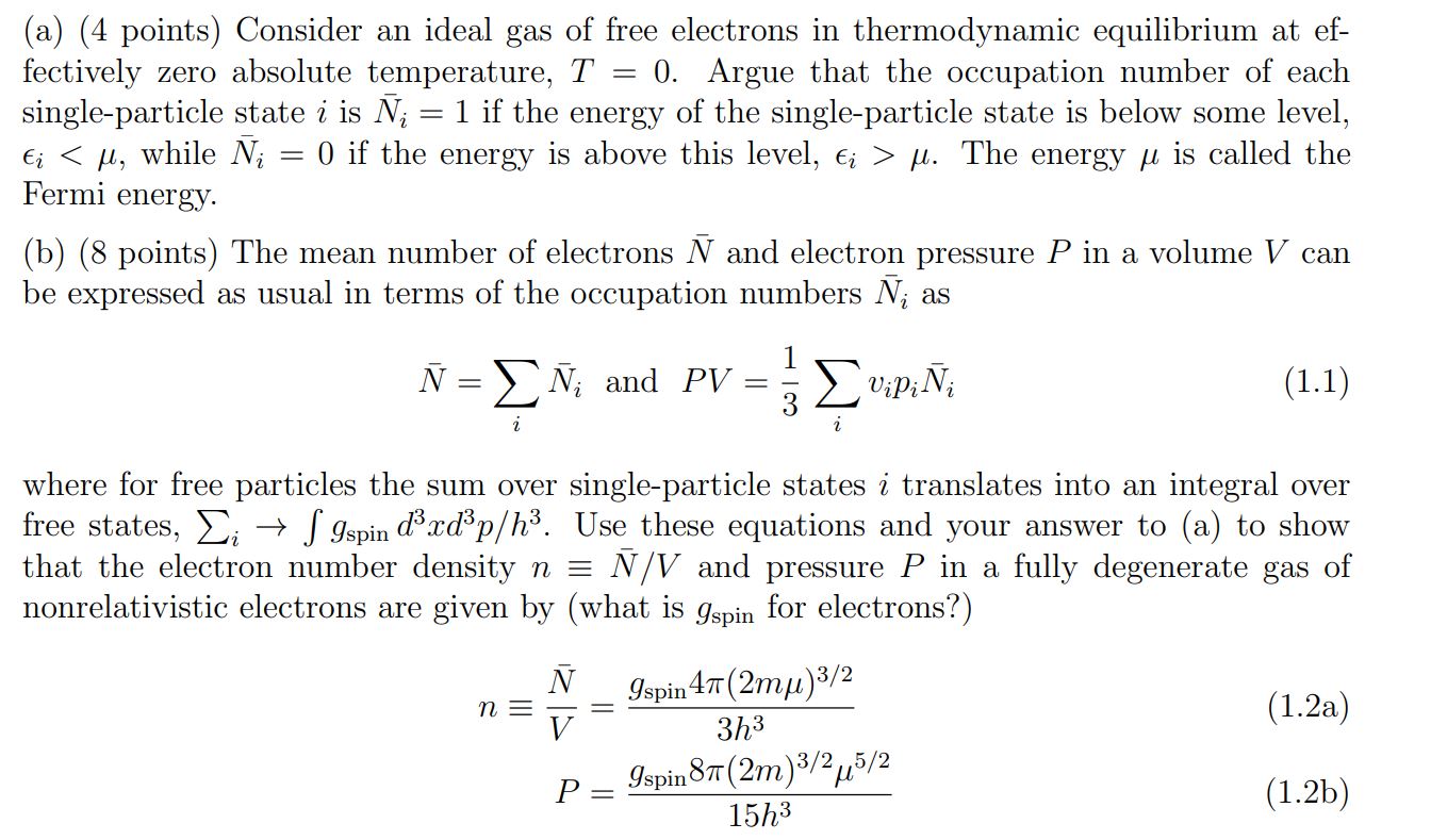 Solved (a) (4 points) Consider an ideal gas of free | Chegg.com