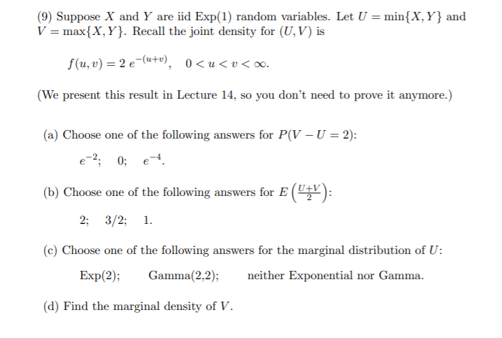 Solved 9 Suppose X And Y Are Iid Exp 1 Random Variable Chegg Com