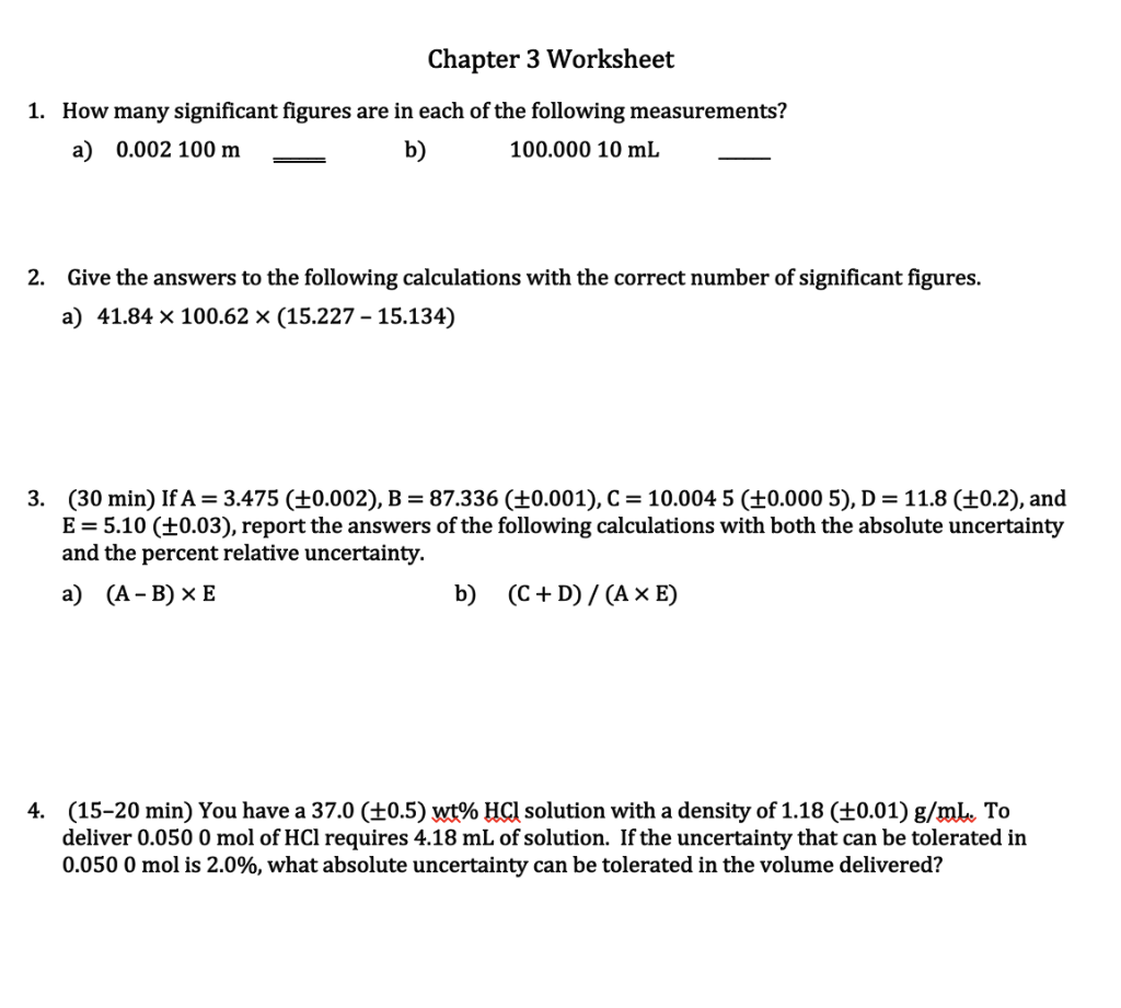 Solved Chapter 25 Worksheet 25. How many significant figures  Chegg.com In Density Calculations Worksheet 1