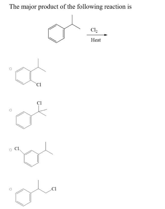 Solved The major product of the following reaction is Cl2 | Chegg.com