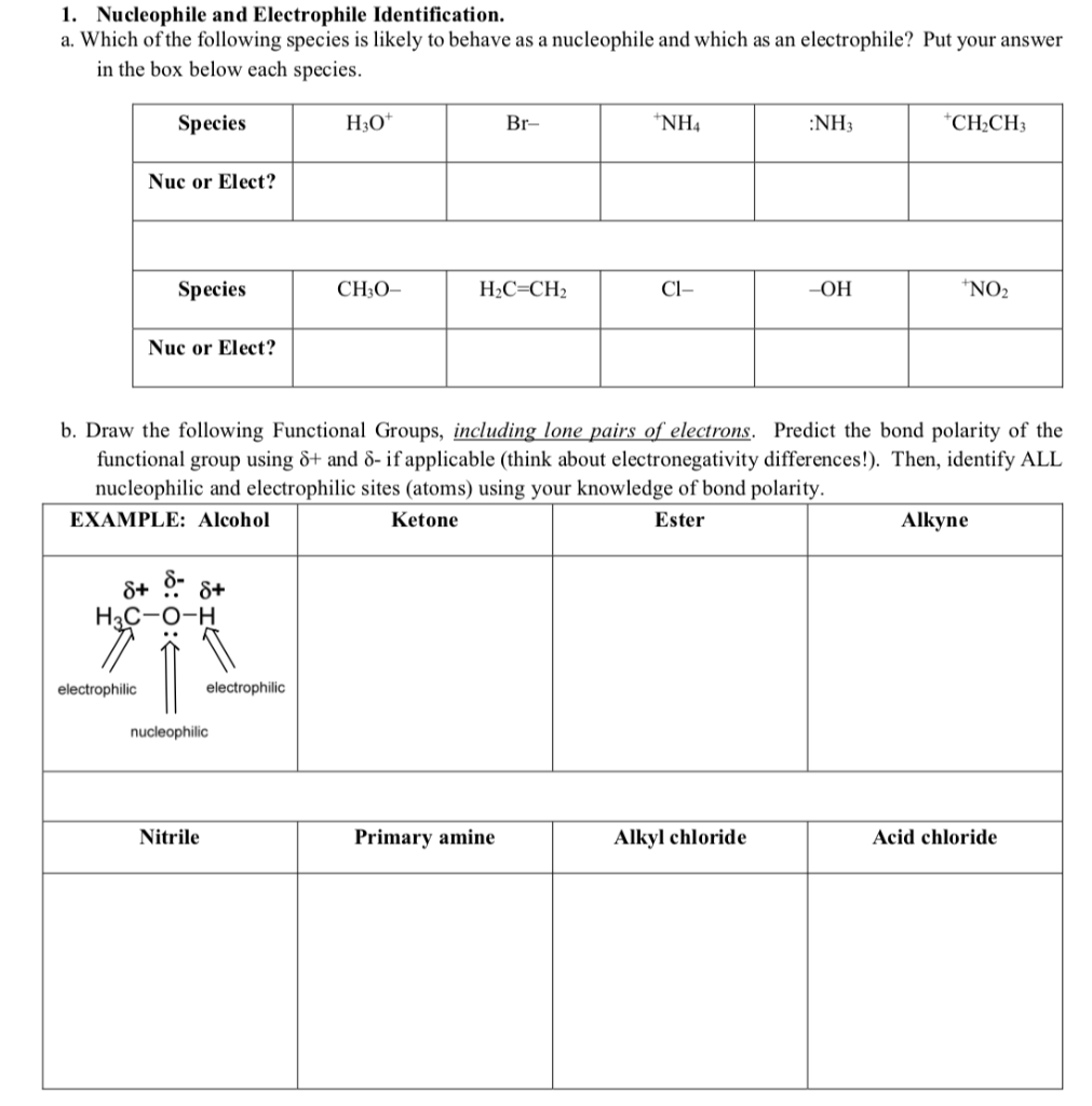 Solved 1. Nucleophile And Electrophile Identification. A. 
