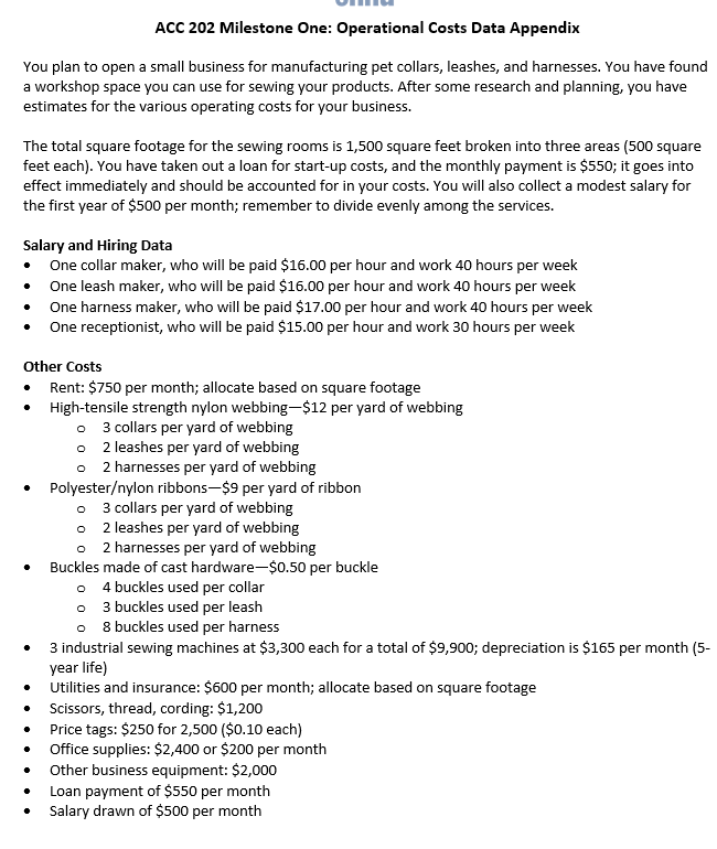 Solved Milestone One Cost Classification INSTRUCTIONS