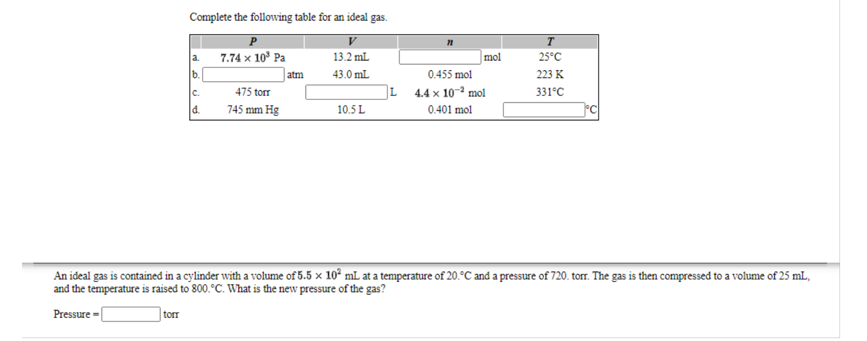 Solved Complete The Following Table For An Ideal Gas 71 Chegg Com