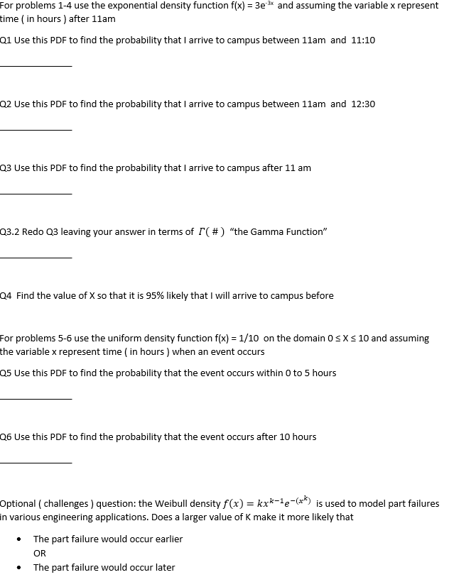 Solved for problems 1 4 use the exponential density function chegg