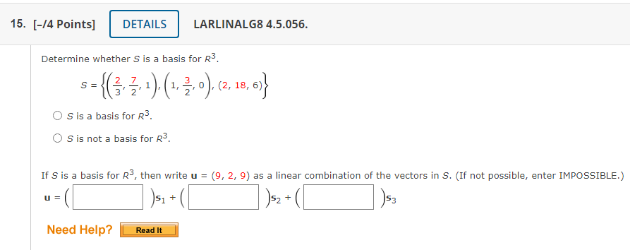 Solved Determine Whether S Is A Basis For R3. | Chegg.com