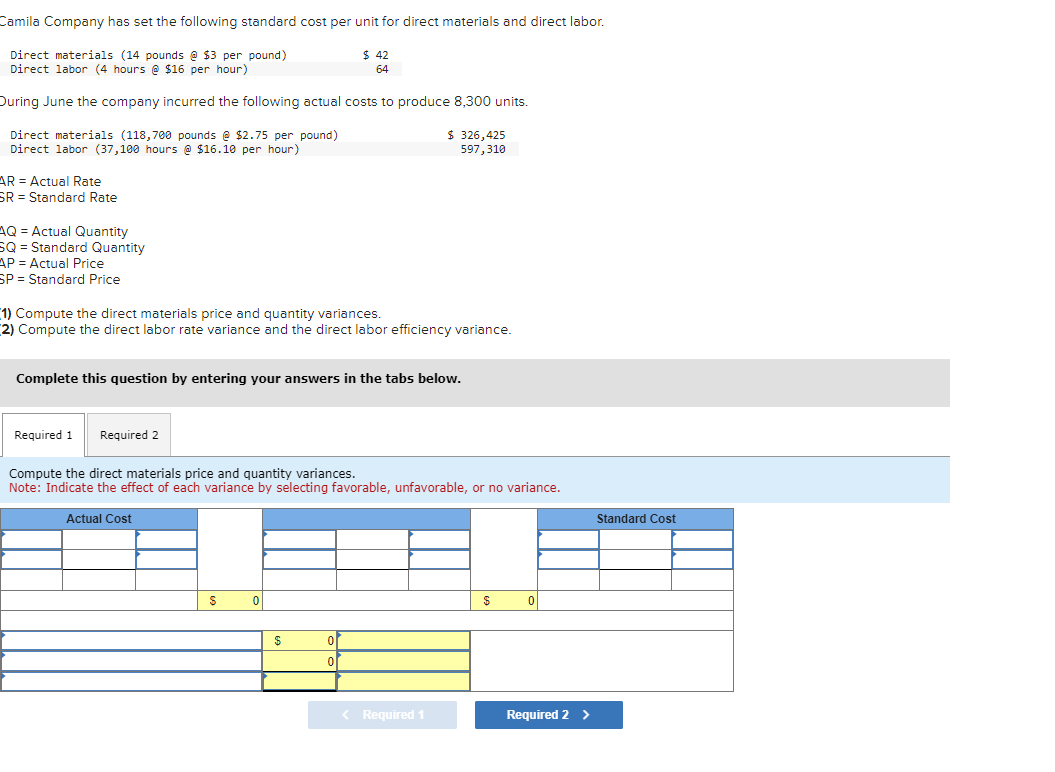 Solved Direct materials (14 pounds \3 per pound) 42