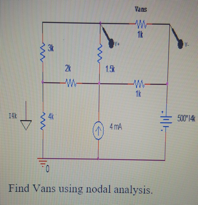 Solved Vans 2 rm1.5 = 500*14 Find Vans using nodal analysis. | Chegg.com