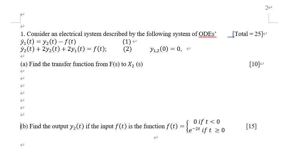 Solved 24 L [Total = 25] 1. Consider an electrical system | Chegg.com