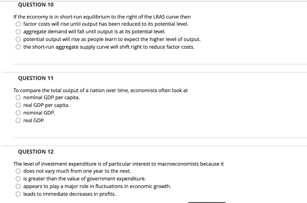 Solved QUESTION 10 If the economy is in short-run | Chegg.com