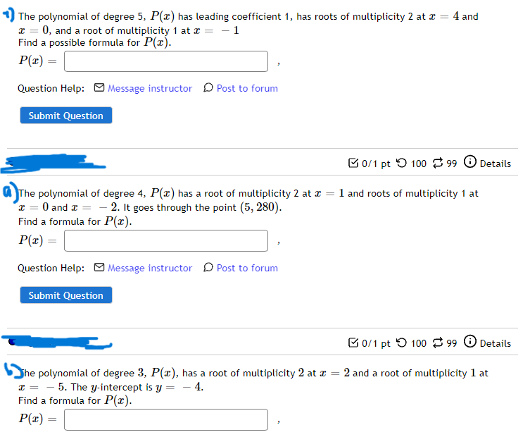 Solved The polynomial of degree 5, P(x) has leading | Chegg.com