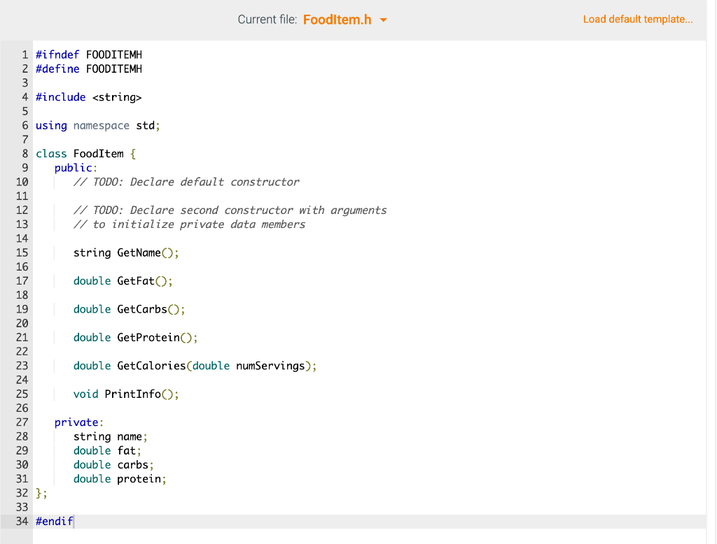 Solved Given main(), complete the FoodItem class (in files | Chegg.com