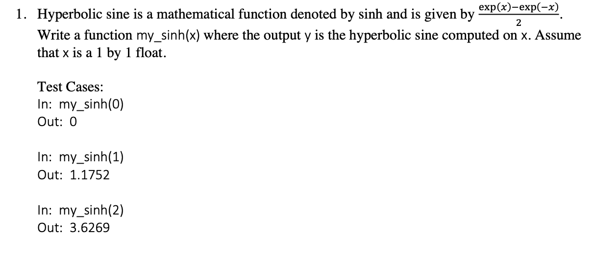 Solved 2 1. Hyperbolic sine is a mathematical function | Chegg.com