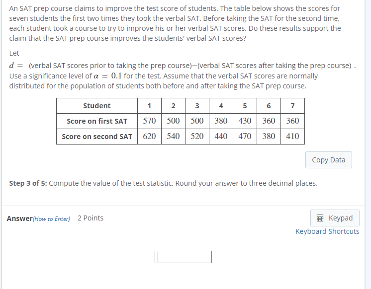 Solved An SAT prep course claims to improve the test score | Chegg.com