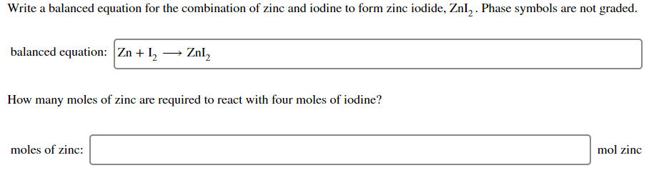 Solved Write A Balanced Equation For The Combination Of Z Chegg Com