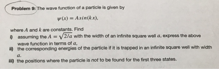 Solved Problem 9: The wave function of a particle is given | Chegg.com