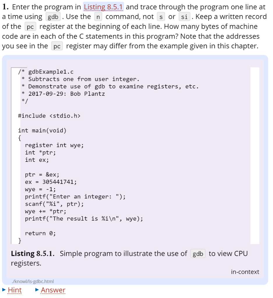 1. Enter the program in Listing 8.5.1 and trace | Chegg.com