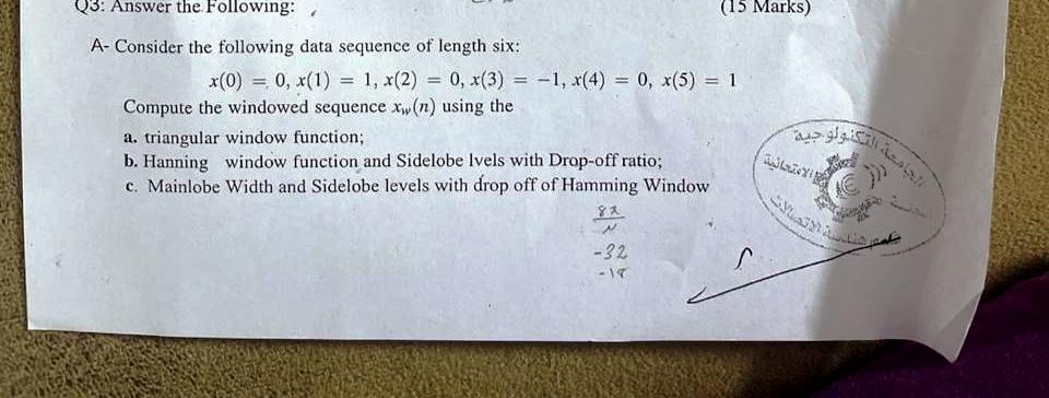 Solved A- Consider the following data sequence of length | Chegg.com
