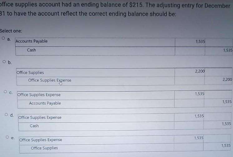Solved A company's office supplies account shows a beginning