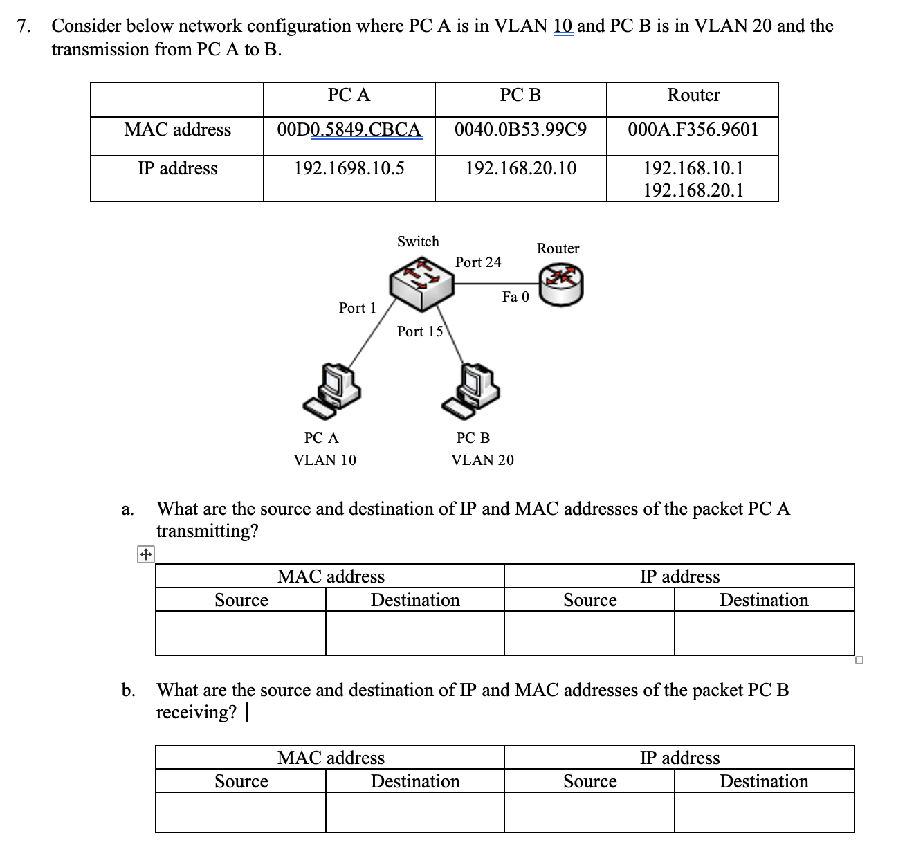 Solved Consider Below Network Configuration Where PC A Is In | Chegg.com