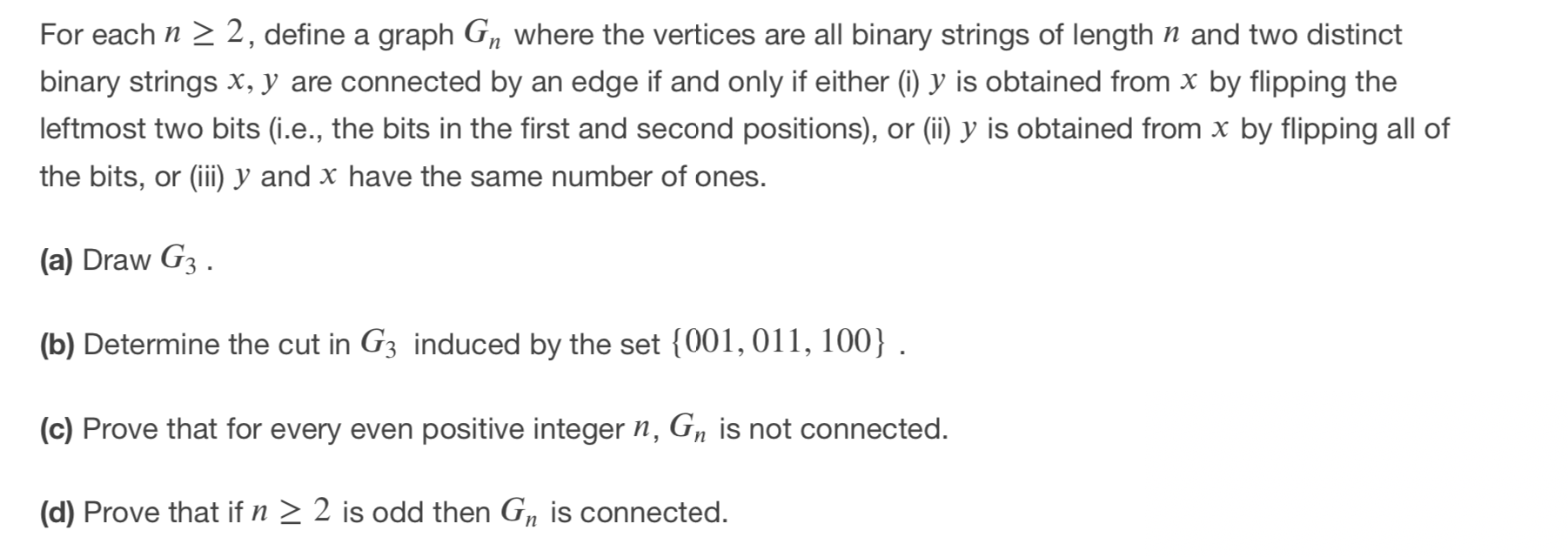 Solved For each n > 2, define a graph Gn where the vertices | Chegg.com