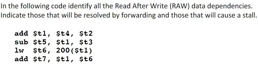 Solved In the following code identify all the Read After | Chegg.com