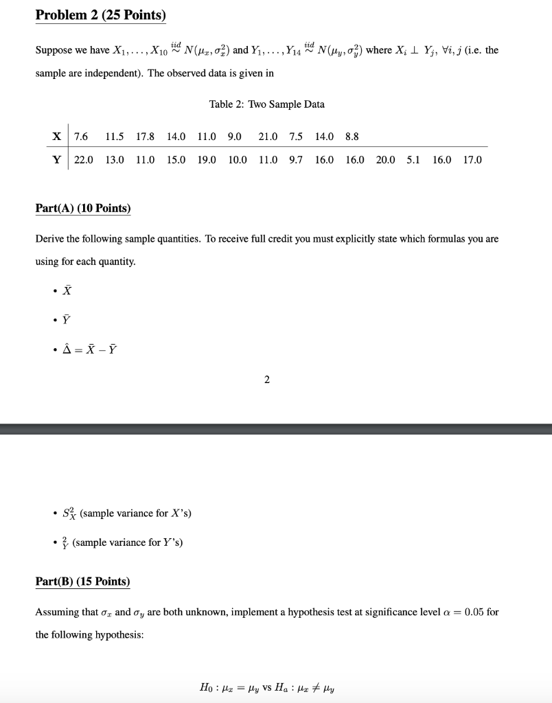 Solved Problem 2 (25 Points) Suppose we have X1,..., X10 cd | Chegg.com