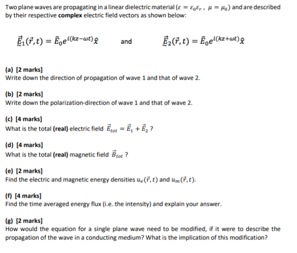 Solved Two plane waves are propagating in a linear | Chegg.com