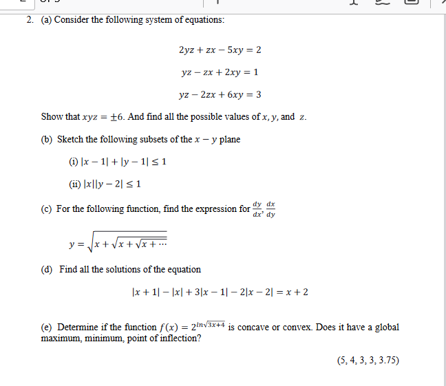 Solved (a) Consider the following system of equations: | Chegg.com