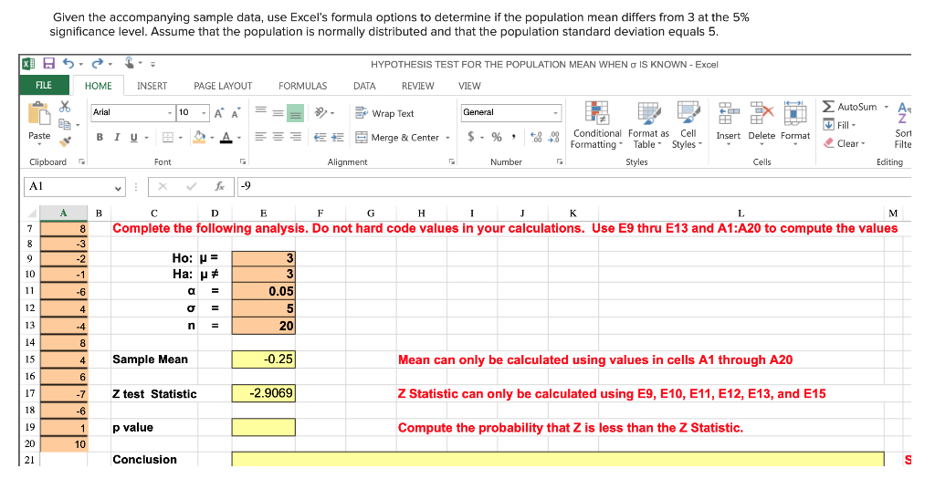 Solved Given The Accompanying Sample Data, Use Excel's 