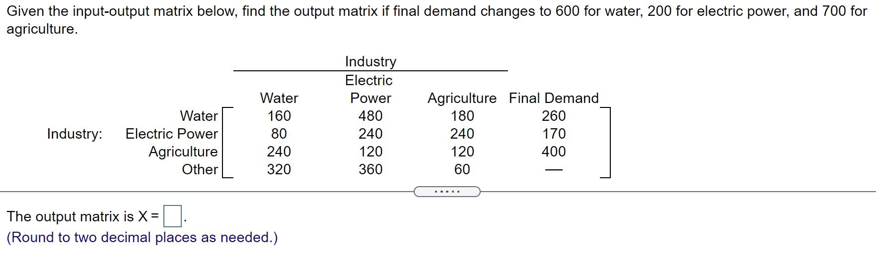 Solved Given the input-output matrix below, find the output | Chegg.com