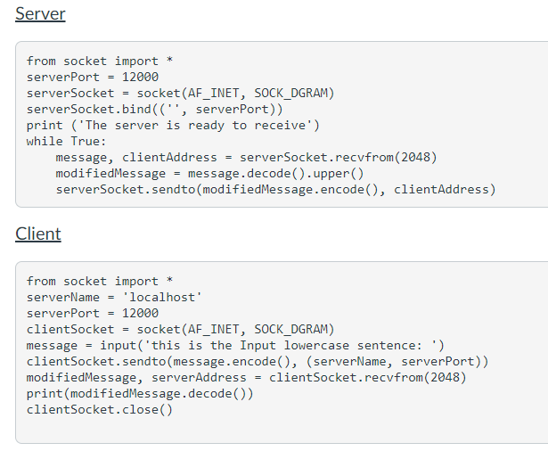 Solved Server from socket import * serverPort - 12000 server | Chegg.com