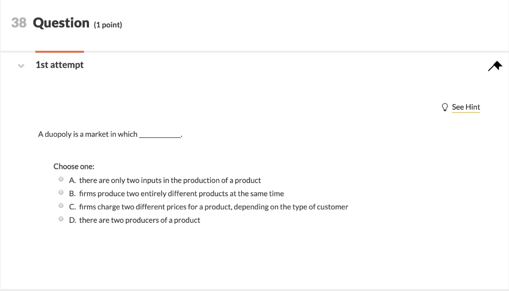 Solved 38 Question (1 point) 1st attempt ? See Hint A | Chegg.com