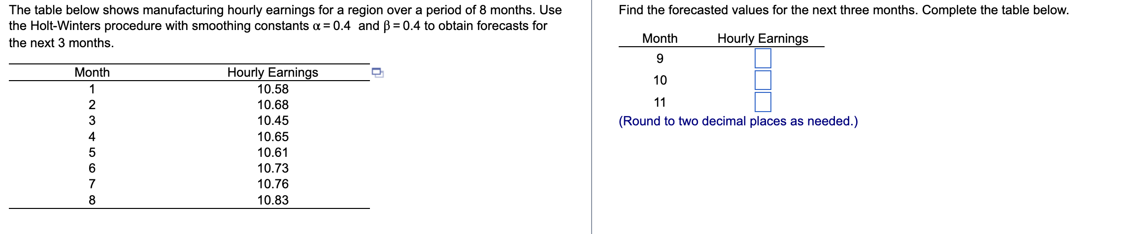 Solved The Table Below Shows Manufacturing Hourly Earnings | Chegg.com